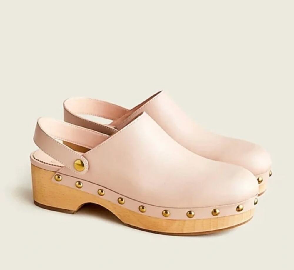 J. Crew Womens 10 Pink Leather Convertible Gold Studded Platform Clogs